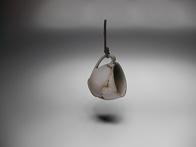 侘寂挂件 侘寂茶盏金缮壁挂 禅意金缮挂件 金缮旧瓷杯挂饰 裂缝瓷杯吊饰 复古金缮茶杯