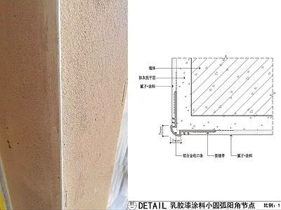 墙面节点 乳胶漆小圆弧节点 涂料饰面收口节点 铝合金收口型材 墙面收口节点