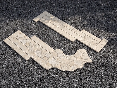 现代人行道路 石板路 冰裂纹铺贴