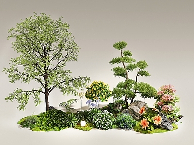 新中式景观花境 室内景观 景观造景 景观树 植物堆 植物景观