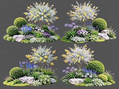 现代主义花境 2D植物组合 花卉花镜 花草镜植物组合 花草花丛 地被花灌木球