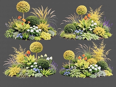 现代主义花境 2D植物组合 花卉花镜 花草镜植物组合 花草花丛 地被花灌木球