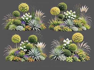 现代主义花境 2D植物组合 花卉花镜 花草镜植物组合 花草花丛 地被花灌木球