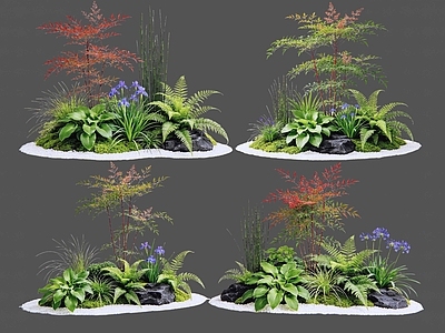 新中式景观花境 2D植物组合 庭院植物组合 花卉花镜 花草镜植物组合 花草花丛