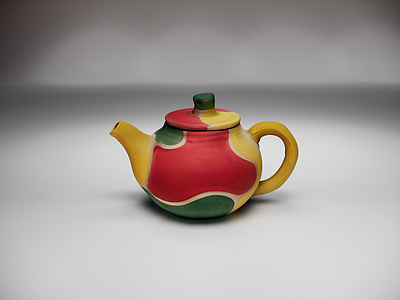 孟菲斯茶具 野兽派色块粗陶壶 多彩拼色手工陶壶 抽象色块陶艺茶壶 红黄绿撞色粗陶壶