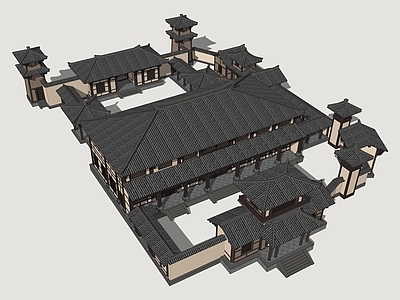 中式古建古建筑 汉风商业街建筑 汉风商业街 古代影视建筑