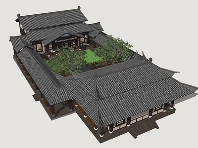 中式古建古建筑 汉风商业建筑 汉朝商业大院 古代影视建筑
