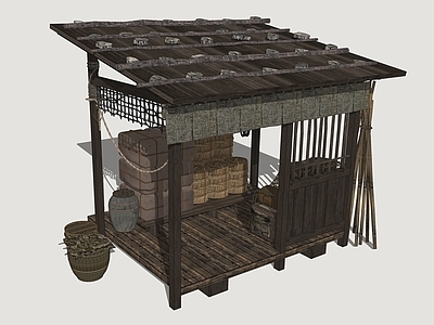 中式古建筑 古风凉亭 古代杂货仓库 茅草亭 古代储备仓库