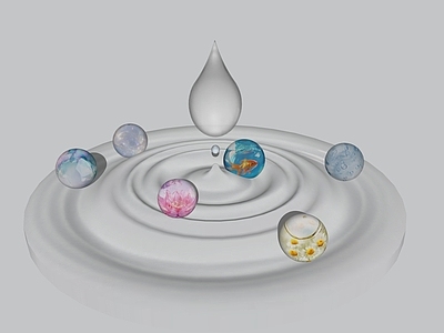 极简艺术装置 水滴 水纹 雕塑 水珠