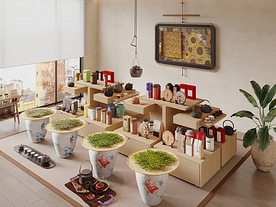 新中式茶展厅 茶叶 茶饼 茶壶 茶叶特产店 茶具