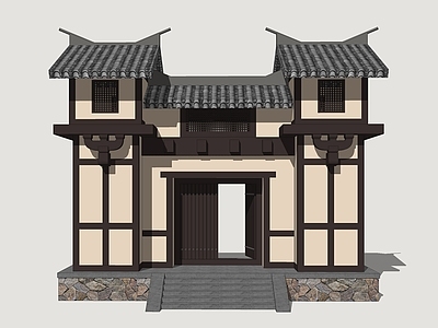 中式古建入口大门 汉风牌楼门楼 古代商业门楼 汉代城楼大门 古代影视大门