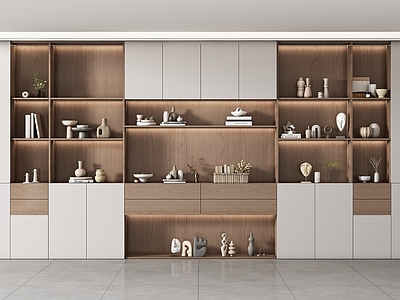 现代简约书柜 现代书柜 储物柜 背景柜 书籍摆件组合 装饰柜
