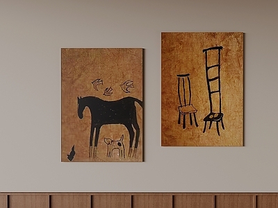 中古风挂画组合 侘寂砂岩肌理挂画 中古风抽象装饰画