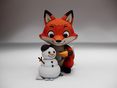 卡通雕塑摆件 卡通木雕狐狸雪人 狐狸与雪人摆件 手工木雕小动物 冬日狐狸手办 治愈系木雕摆件