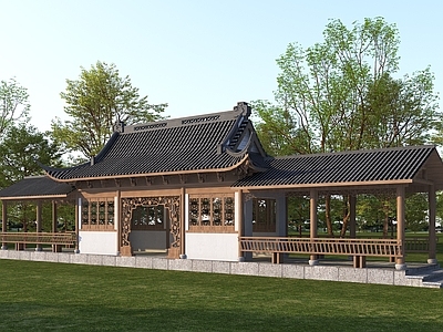 中式古建古建 连廊式水榭