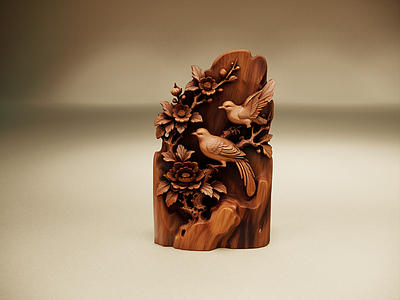 中式雕塑摆件 中式花鸟木雕刻 楠木花鸟木雕摆件 花鸟浮雕木雕陈设 实木花鸟浮雕摆件