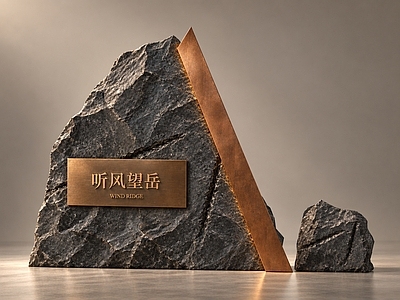 新中式雕塑摆件 现代原石铜板景墙 郊野公园 山石入口标识