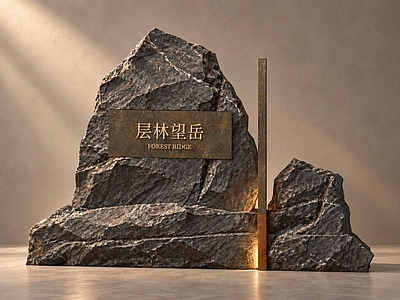 新中式景墙 现代石铜景墙 郊野公园 叠峰入口标识