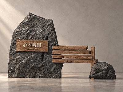 侘寂景墙 新中式木石景墙 郊野公园 横木标识景墙