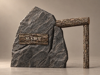侘寂景墙 新中式木石景墙 郊野公园 枯木标识景墙