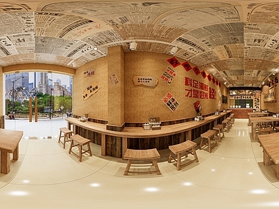 复古面馆 云南米线 小型米线店 原始风格 原木夯土墙面