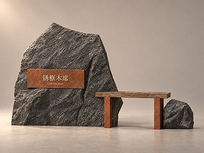 侘寂景墙 新中式木石钢景墙 郊野公园 木钢标识景墙
