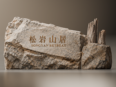 新中式景观景观导视 自然原石景墙 复合材质 入口标识