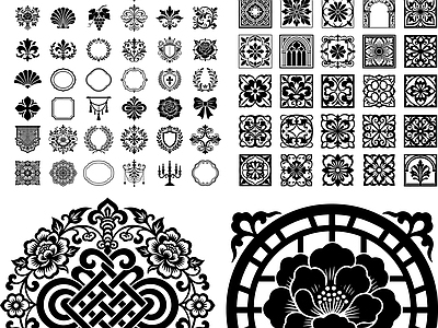 其他图库 花纹 剪影 贴图 线稿 中式花纹