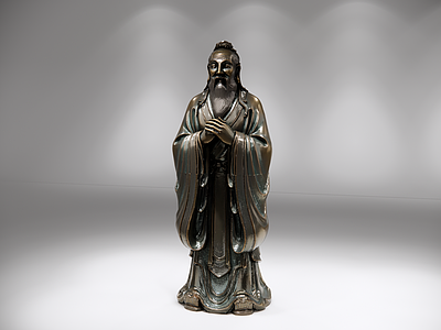 中式雕塑摆件 孔子 立像 青铜铸铜 雕塑 AIGC