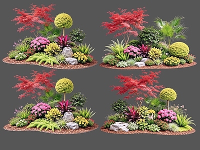 新中式景观花境 2D植物组合 花卉花镜 花草镜植物组合 花草花丛 地被花灌木球