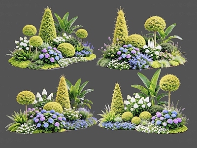现代主义花境 2D植物组合 花卉花镜 花草镜植物组合 花草花丛 地被花灌木球