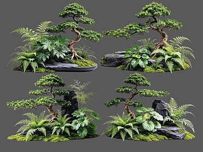 禅意花境 2D植物组合 中式庭院植物组合 花草镜植物组合 花草花丛 地被花灌木球