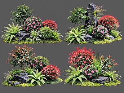 禅意花境 2D植物组合 花卉花镜 花草镜植物组合 花草花丛 地被花灌木球