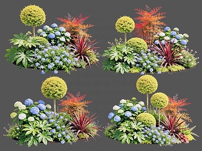 现代主义花境 2D植物组合 花卉花镜 花草镜植物组合 花草花丛 地被花灌木球