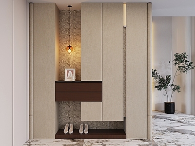 现代简约玄关 中古奶油实木鞋柜 玄关鞋柜