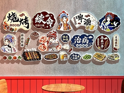 烧烤烤肉店 烧烤店装饰画 烧烤店打卡墙 餐厅打卡墙 餐厅装饰画