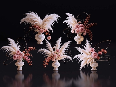 轻奢花境 2D现代轻奢花艺 现代侘寂花瓶花艺 法式复古花艺 高级感花艺 软装摆件