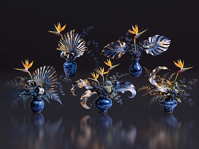 轻奢花境 2D现代轻奢花艺 现代侘寂花瓶花艺 法式复古花艺 高级感花艺 软装摆件