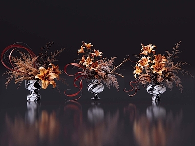 轻奢花境 2D现代轻奢花艺 现代侘寂花瓶花艺 法式复古花艺 高级感花艺 软装摆件