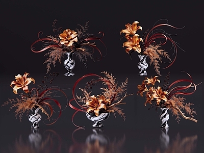 轻奢花境 2D现代轻奢花艺 现代侘寂花瓶花艺 法式复古花艺 高级感花艺 软装摆件