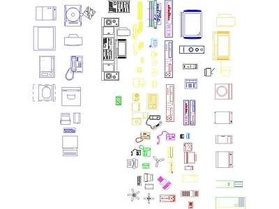 家具图库 家用电器立面造型 电视洗衣机空调 家电立面图形 电子设备构件图块