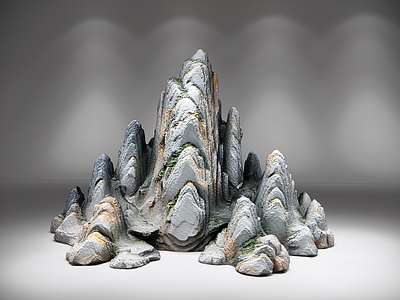 中式雕塑摆件 层叠仙山件 石头假山 景观小品 道具假山 AIGC