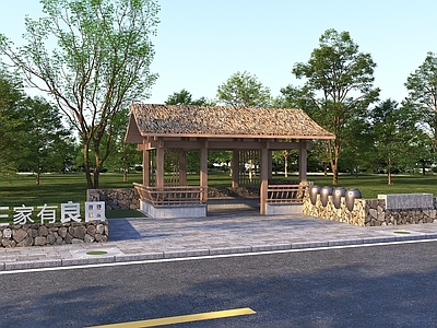 新中式景观乡村景观 乡村茅草休憩亭