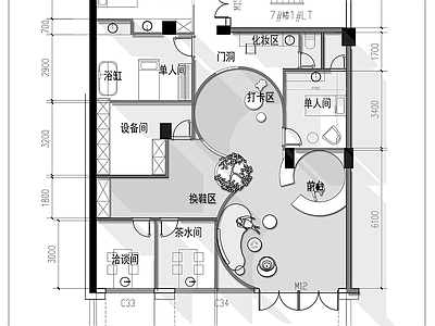 美容院 美容院SPA会所 养生馆整容平面 美甲店按摩平面图 休闲娱乐空间