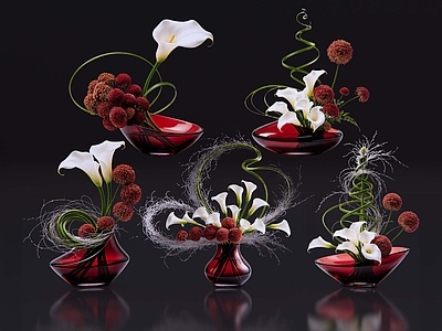 现代花境 2D现代轻奢花艺 现代侘寂花瓶花艺 法式复古花艺 高级感花艺 软装摆件