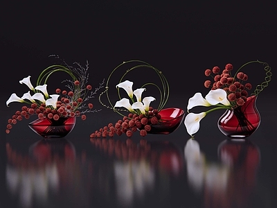 现代花境 2D现代轻奢花艺 现代侘寂花瓶花艺 法式复古花艺 高级感花艺 软装摆件