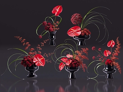 现代花境 2D现代轻奢花艺 现代侘寂花瓶花艺 法式复古花艺 高级感花艺 软装摆件