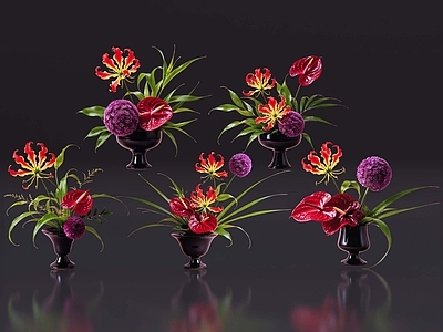 现代花境 2D现代轻奢花艺 现代侘寂花瓶花艺 法式复古花艺 高级感花艺 软装摆件