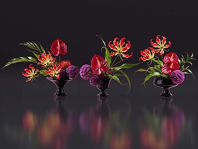 现代花境 2D现代轻奢花艺 现代侘寂花瓶花艺 法式复古花艺 高级感花艺 软装摆件