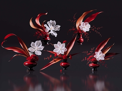 现代花境 2D现代轻奢花艺 现代侘寂花瓶花艺 法式复古花艺 高级感花艺 软装摆件